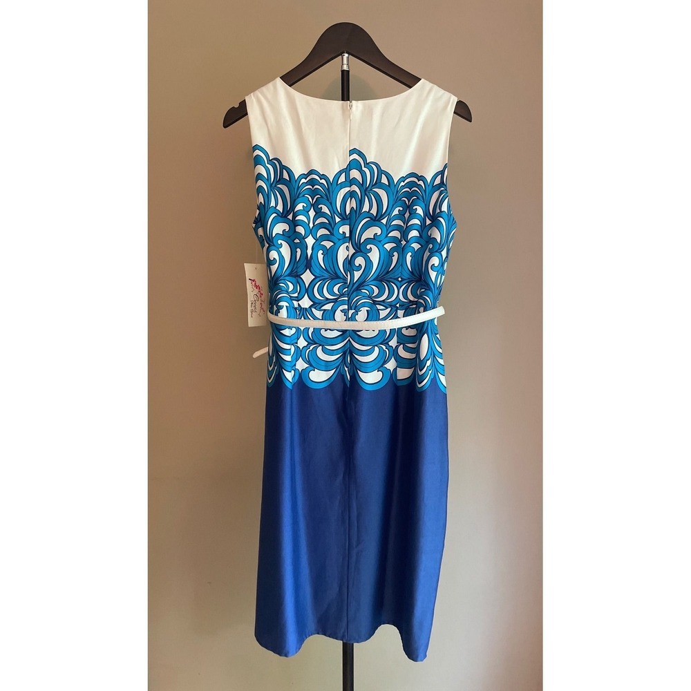 Blue White Sheath Dress Women's Size 10 Cece's New York Retro Preppy NWT - Picture 2 of 9